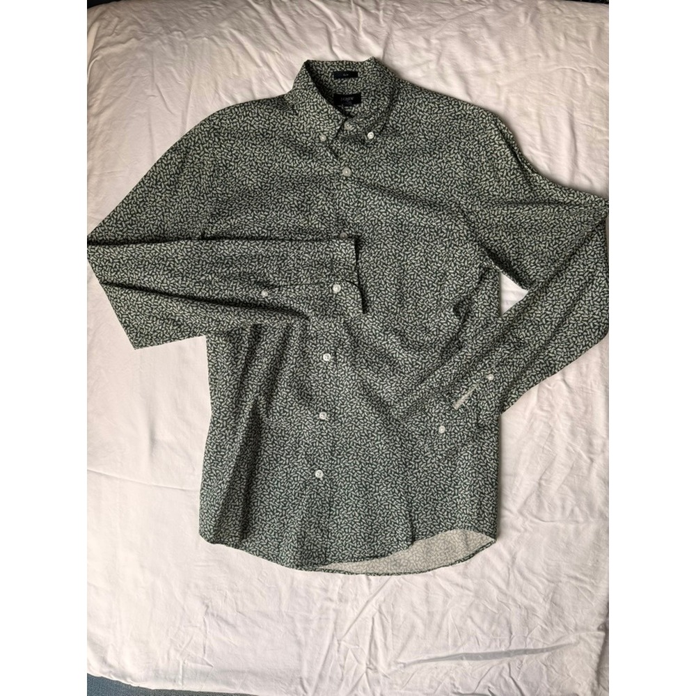 J.Crew Slim Fit Button Down Shirt Green White Leaf Print XS Long Sleeve
